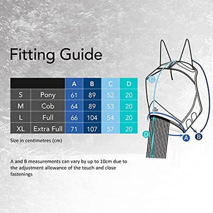 Harrison Howard CareMaster Horse Fly mask with Ears and Nose Fringe Fly Protector Defender Mask Navy M Cob