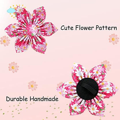 Elegant Little Tail Girl Dog Collar with Flowers - Pink Floral Pattern, Adjustable for X-Large Dogs