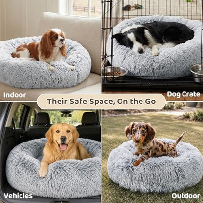 JOLLYVOGUE Dog Beds Large Sized Dog, 36 inches Calming Soft Anti-Anxiety Donut Dogs Bed, Washable Round Fluffy Cushion for Large Pets, Fits up to 80 lbs Pets