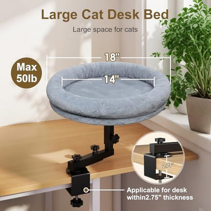 Desk Cat Bed, 18" Cat Bed for Desk, 360° Rotating, Dark Gray