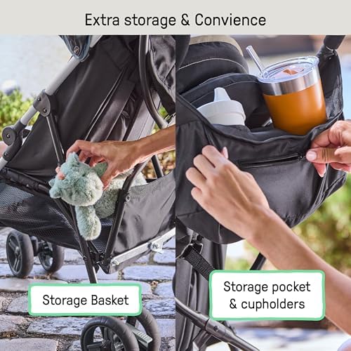Ingenuity 3D Mini Convenience Stroller – Lightweight Stroller with Compact Fold, Multi-Position Recline, Canopy with Pop Out Sun Visor – Umbrella Stroller for Travel and More, Slate Grey