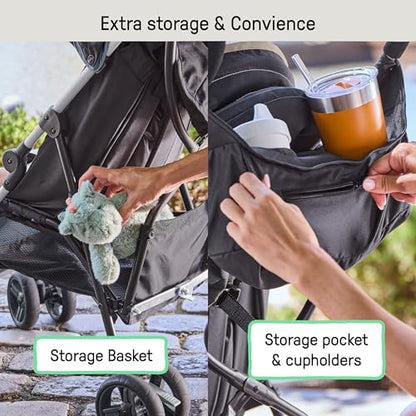 Ingenuity 3D Mini Convenience Stroller – Lightweight Stroller with Compact Fold, Multi-Position Recline, Canopy with Pop Out Sun Visor – Umbrella Stroller for Travel and More, Slate Grey