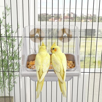 Hypeety Transparent No Mess Bird Feeder for Cage with Anti-Slip Perch