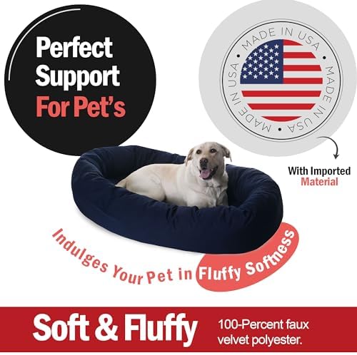 Majestic Pet 52 Inch Bagel Calming Dog Bed Washable – Cozy Soft Round Pet Bed with Spine Support for Dogs to Rest their Head - Fluffy Donut Puppy Bed 52x35x11 (Inch) - X-Large – Blue