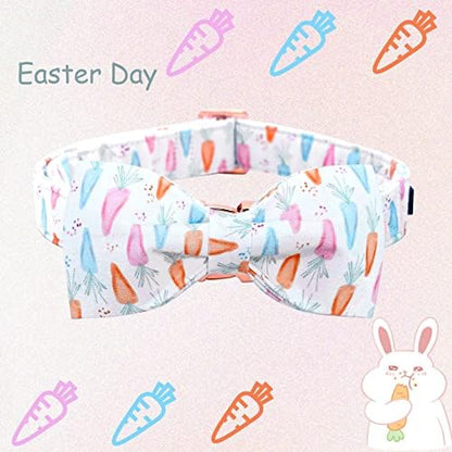 Lionheart glory Easter Dog Collar with Bow Tie Carrot Print Dog Collar Girl or Boy Soft Durable Adjustable Collar Bows Spring Collar Dog Bow for Large Dogs
