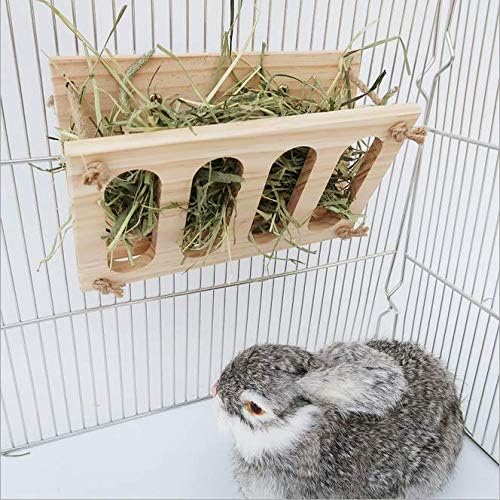 Litewoo Rabbit Hay Rack Manger Feeder Bunny Food Dispenser Wooden Hay Manger Rack Holder for Hamster Chinchilla Guinea Pig Small Animal Cage Accessories (A)