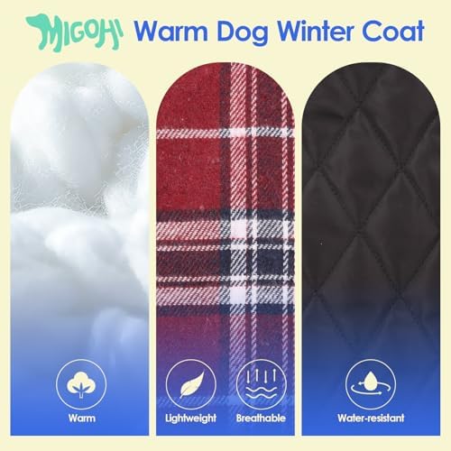MIGOHI Dog Jackets for Winter,Reversible Dog Coat with Leash Hole,Red M