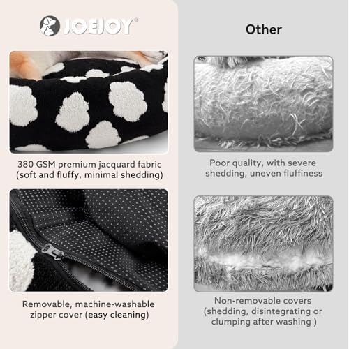 JOEJOY Jacquard Donut Round Small Dog Beds,Black 23x23x7in, Removable Washable Cover, Cute Pattern, Ultra Soft Fluffy Calming Pet Bed with Thick Supportive Bolster
