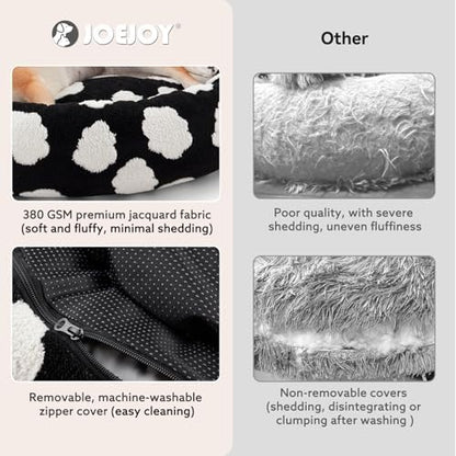 JOEJOY Jacquard Donut Round Small Dog Beds,Black 23x23x7in, Removable Washable Cover, Cute Pattern, Ultra Soft Fluffy Calming Pet Bed with Thick Supportive Bolster