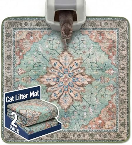Hompet Cat Litter Mat 2 Pack, 54x54 Large Machine Washable Trapping Mats for Cats, Super Absorbent & Urine-Proof Cat Litter Box Mat for Floor, Waterproof & Non Slip Kitty Litter Rug