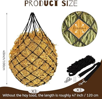 3 Pcs 47" Hay Nets for Horses with Straps & Hooks