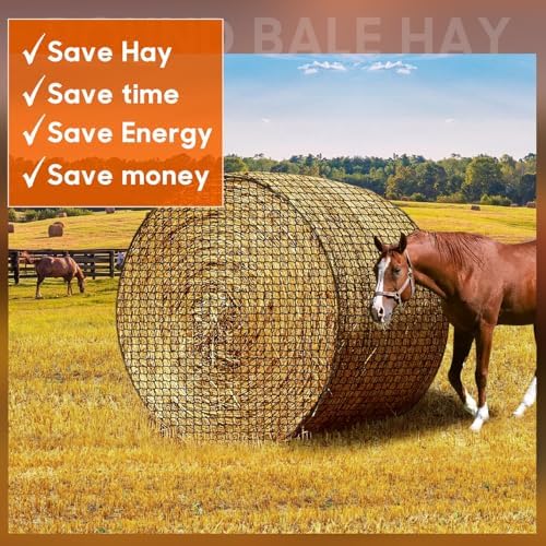 5 x 5 ft Round Bale Hay Net for Horses, with 20 Ropes Netting Comb Zip Tie