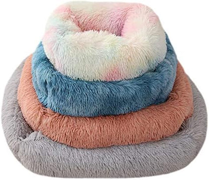 La La Pet® Donut Dog Cat Bed Cozy Cave Pet Bed Burrow Dog Bed Calming Cuddler Self-Warming Pet Bed Soft Plush Pet Cushion Improved Sleep for Cats Small Medium Dogs Blue L