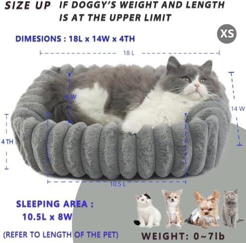 Small Cat Beds for Indoor Cats Washable Furry Kitten Beds with Sides,Rectangle Orthopedic Soft Calming Comfy Sleeping Extra Small Pet Beds for Cats Dogs Puppy,18x14x4 Inch,Warm Grey