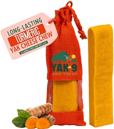 Yak9 Yak Cheese Himalayan Dog Chew, Turmeric | High Protein, Non Rawhide Dog Chews Long Lasting| Non GMO, Gluten Free, Grain Free Yak Milk Dog Chew | Extra Large Size,1 PC