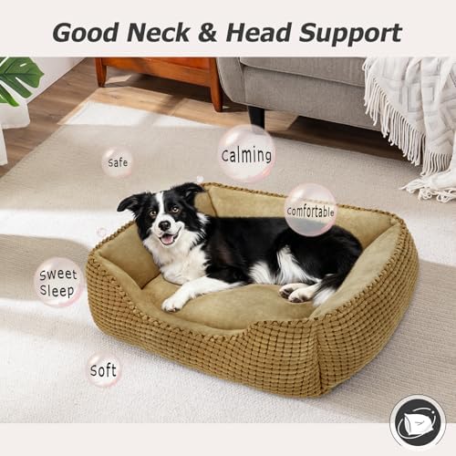 MIXJOY Rectangle Washable Orthopedic Dog Bed for Small, Medium and Large Dogs, Soft Calming, Sleeping Puppy Bed Durable Pet Cuddler with Anti-Slip Bottom, S (20"x19"x6")