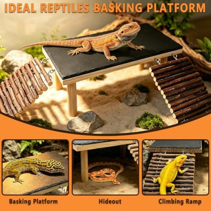 Bearded Dragon Basking Platform with Climbing Ramp,Reptile Basking Rock,XL