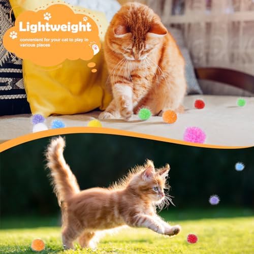 DF DUALFERV 60 Pcs Cat Pom Pom Balls, Interactive Cat Toys, Sparkle Balls for Cats, Extra Large and Fuzzy for Exercise and Entertainment, Multicolor, 1.5 Inch
