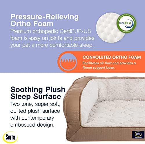 Serta Orthopedic Quilted Couch Dog Bed for Pets – Desert Sand (X-Large)