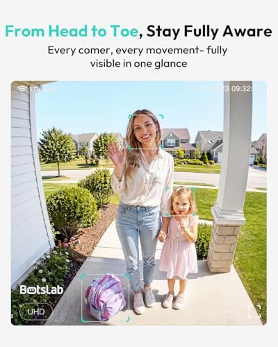 BOTSLAB Solar Doorbell Camera Wireless, No Subscription,2K Head-to-Toe View