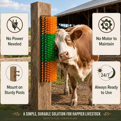 Livestock Scratching Brush 2 Pack for Itchy Coats, Goat and Horse Scratcher for Cows, Horses, Goats, Pigs and Donkeys, Mounts on Posts, Fences, Stalls and Tree Stumps