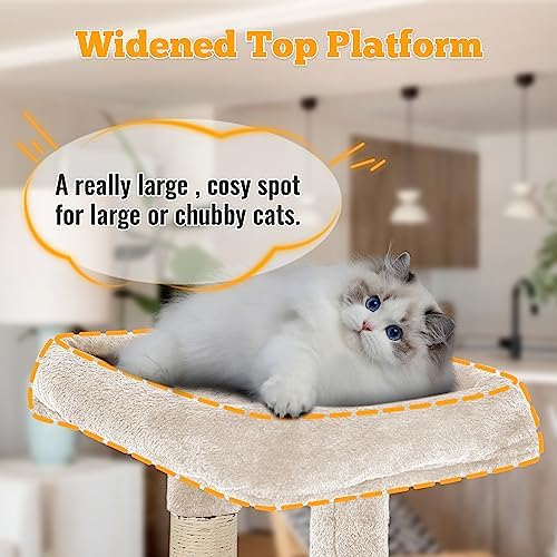 FDW 37.8 inch Cat Tree Cat Tower for Indoor Cats with Scratching Posts,Multi-Level Cat Furniture Activity Center Stand House Cat Condo Modern Cat Tower with Hanging Cradle & Funny Toy,Beige