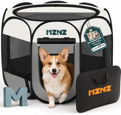 Pet Puppy Dog Cat Playpen, Large Dog Tent Crates Cage Indoor/Outdoor, Portable Playpen for Small Animal, Foldable Pop Up Dog Kennel Playpen with Carring Case, Removable Zipper Top, Light Grey