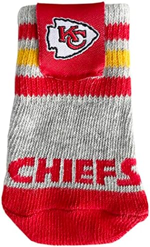 NFL Kansas City Chiefs Anti Slip Dog Socks with Elastic Ribbed Top, Size X-Small/Small. Indoor/Outdoor Socks, Best Dog Paw Protector, 2 Pairs, Cool Puppy Supplies with NFL Logo of Chiefs Team