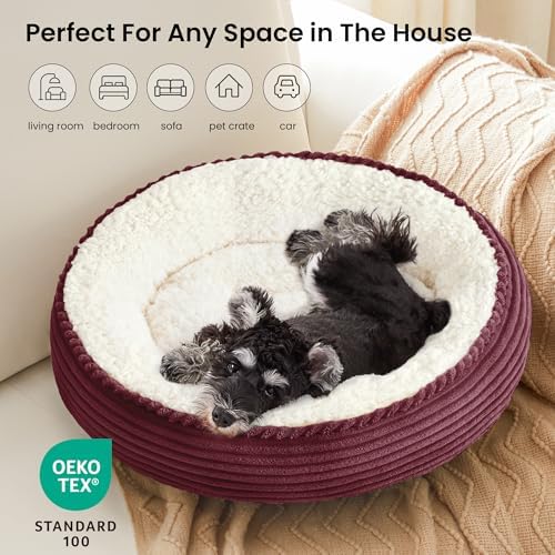 Love's cabin Round Donut Cat and Dog Cushion Bed, 24in Pet Bed for Small or Medium Dogs, Anti-Slip & Water-Resistant Bottom, Soft Durable Fabric Pet Beds, Washable Calming Cat Bed Dusty Rose