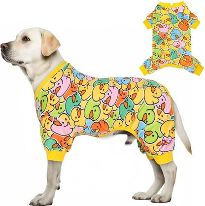 KYEESE Velvet Dog Pajamas for Medium Large Dogs Soft Onesie, Colorful Duck