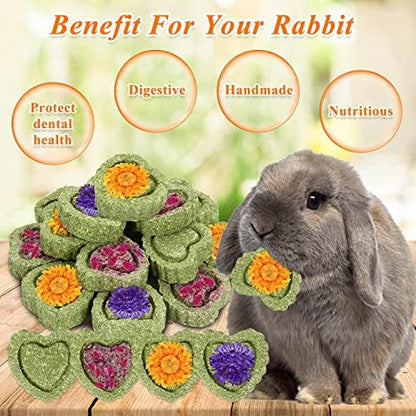 20PCS Bunny Chew Toys for Bunny's Teeth Organic Timothy Hay Cakes