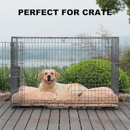 Bedfolks Waterproof Crate Bed, Plush Dog Kennel Pad with Removable Washable Cover, Faux Fur, Fluffy, 41"x27", Solid Camel