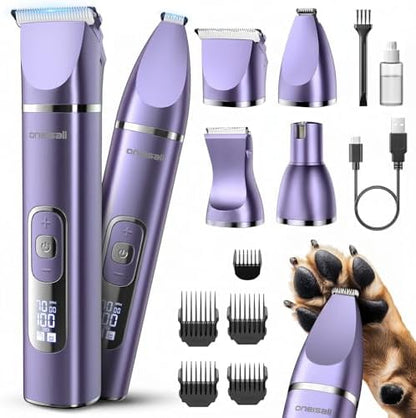 oneisall 4 in 1 Dog Grooming Kit with LCD Display Purple