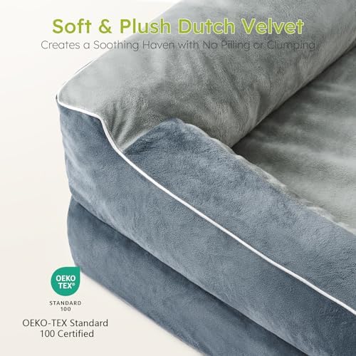CWAWZ XXL Dog Bed for Extra Large Dogs, Giant Orthopedic Dog Beds with Cooling Gel Memory Foam, Waterproof Pet Bed with Removable Washable Cover, 53" Pet Sofa Bed Velvet with Bone Toy, Dark Gray