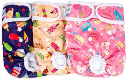 Pet Soft Female Dog Diapers, 3 Pack Washable Dog Diapers Female for Dogs in Heat Reusable Dogs Period Panties, Puppy Diapers (Food, M)