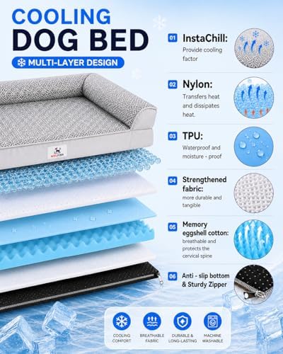 Cooling Dog Bed with PCM, Instant Chill Pet Sofa for Large, Indoor Outdoor