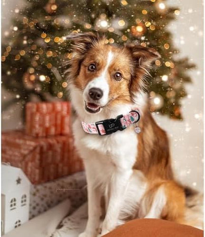 Xmas Dog Collars - Pink Christmas Tree & Santa Dog Collar with Gingerbread- Comfortable, Stylish Pet Collars with Quick Release Buckle for Christmas S