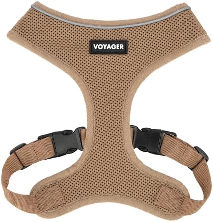 Best Pet Supplies Voyager Aerolite Over the Head Dog Harness, No Pull Breathable Air Mesh Vest, Quick Dry with Reflective Stitching, Adjustable Escape Resistant Harness - Beige, Small