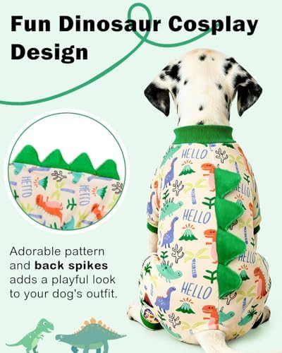 CuteBone Dinosaur Costume Dog Pajamas, Stretchy Spandex Crystal Velvet Sleepwear Coat for Small Dogs, Soft & Warm Pet Outfit Clothes for Cold Weather, Cozy Pullover Design COSP15L