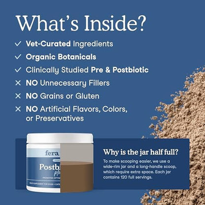 Fera Pets Postbiotics Plus Prebiotics for Dogs & Cats, 120 Scoops