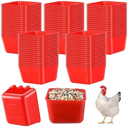 Maxdot 50 Pcs Cage Cups Chicken Feeder 16 oz Food Bowl, Red