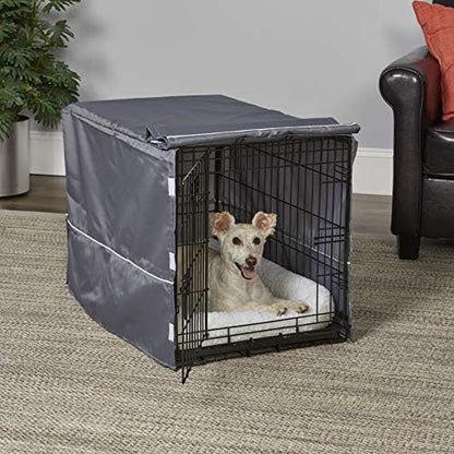 New World Midwest Homes for Pets Medium Dog Crate Cover, Polyester Privacy Kennel Cover Fits Most 30-inch Crates, Light Gray, Machine Washable, Reduces Barking & Chewing