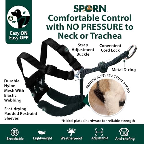 Sporn No Pull Dog Harness, Durable Nylon Mesh Harness for Large Dogs, No Choke Design, Padded Restraint Sleeves, Adjustable Fit, Easy On/Off, Large/XL for Extra Large Breeds, Black