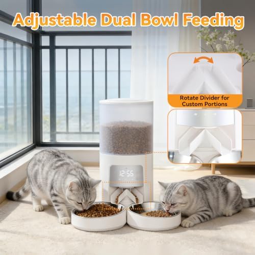 NEWBULIG Automatic Cat Feeder for 2 Pets 6L Dog Food Dispenser, White