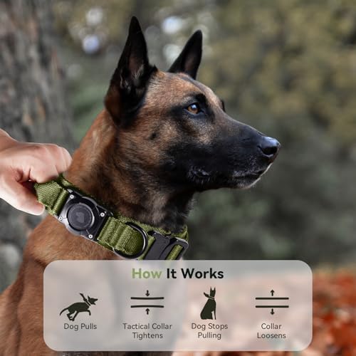 2026 Upgrade Waterproof Tactical AirTag Dog Collar, Built in AirTag Holder