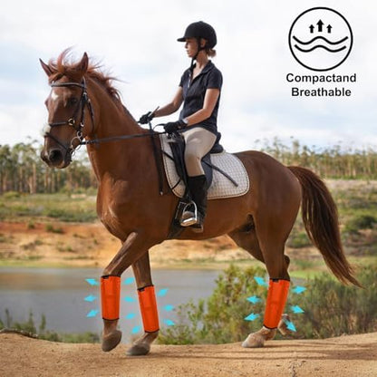 FOXLVDA Pony Fly Boots (Donkey/Mini Horse), Set of 4 - Loose Fitting Design, Breathable, Adjustable & UV Protective with Support Bars for Reduce Stomping & Leg Fatigue, 13hh-14.2hh (Orange, Medium)
