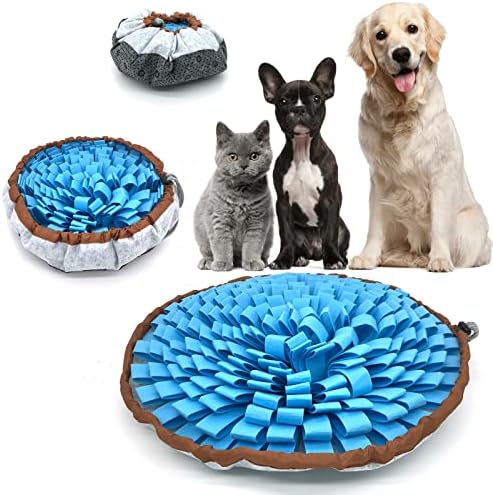 Dog Snuffle-Mat Slow-Feeder-Bowl - Simulating Grassland for Boredom, Encourages Natural Foraging Skills for Pet, Treat Indoor Outdoor Stress Relief（Blue）