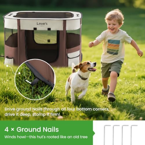 Love's cabin Pet Puppy Dog Playpen, Large Dog Tent Crates Cage Indoor/Outdoor, Portable Exercise Playpen for Cat, Foldable Pop Up Dog Kennel Playpen with Carring Case (L, Brown)