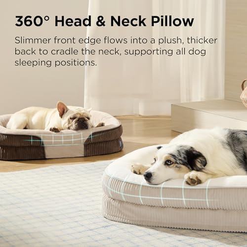 Bedsure 360°Oval Bolster Orthopedic Dog Beds Large Sized Dog,35" Brown
