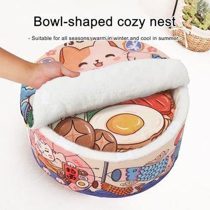 寵幸 Ramen Noodle Cat Bed, Soft Warm Washable for Cats Dogs